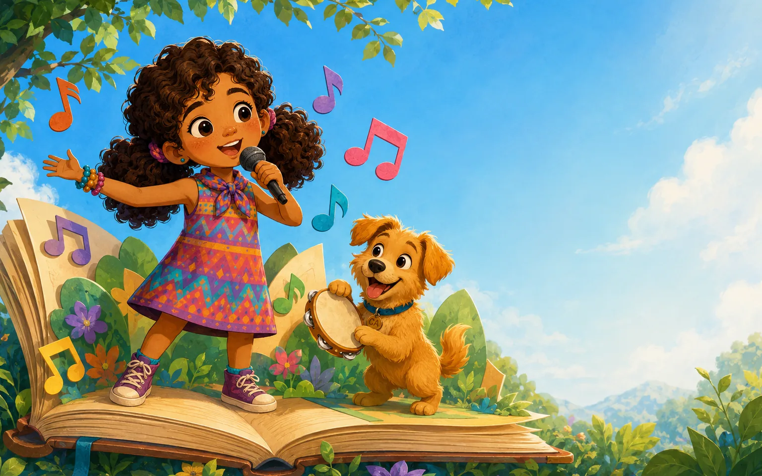 Abigail e Tuba em um palco musical que nasce das páginas de um livro