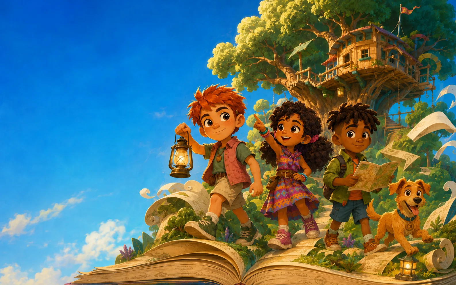 Abraão, Abigail, Zaqueu e Tuba exploram um mundo que nasce de um grande livro